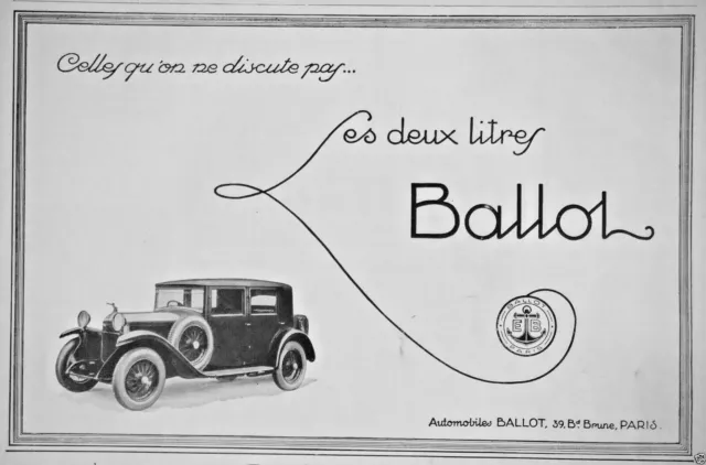 Publicité De Presse 1927 Les Deux Litres Ballot Automobile - Advertising