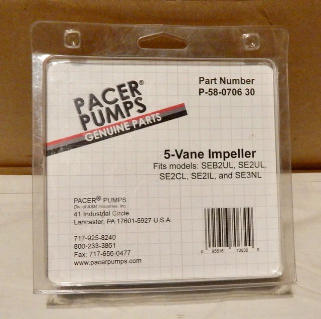 Pacer Pumps P-58-0706 30 Pump Replacement Impeller 5 Vane NIB Fits SEB2UL 267C