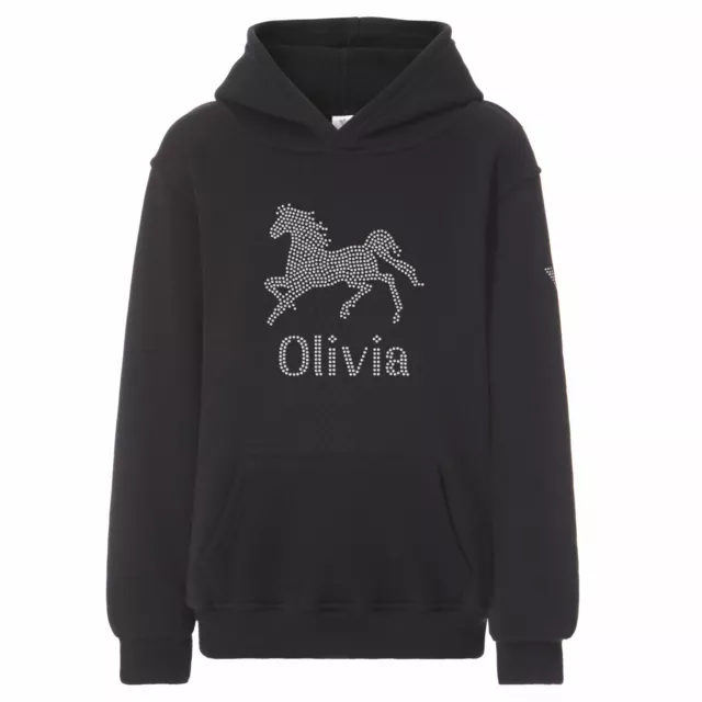 Girl's Personalised HORSE Riding Crystallised Equestrian Hoodie Varsany