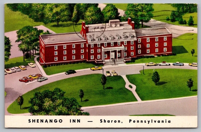 Shenango Inn Sharon Pennsylvania Postcard PM Harrisburg PA Cancel WOB Note VTG