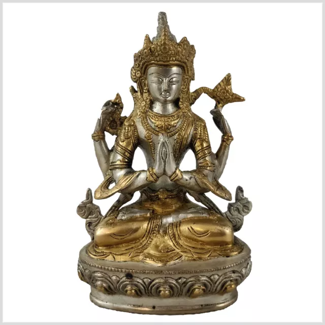 Avalokiteshvara Chenrezig 22cm Messing versilbert Buddha Chen Rezig