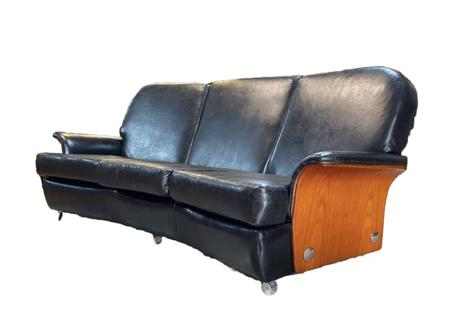 UK DELIVERY Mid Century Gplan Black leather Tulip sofa,teak Danish Chair Arm,