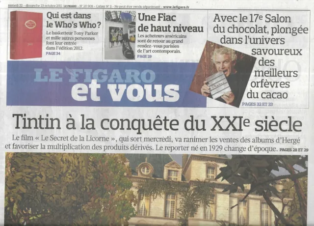 LE FIGARO n°20908 22/10/2011  Tintin/ Claude Guéant/ Mort de Kadhafi/ All Blacks 3