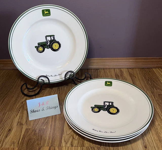 John Deere Tractor Logo 11-1/4” Dinner Plates ~ Marketed By Gibson ~ Set of 4