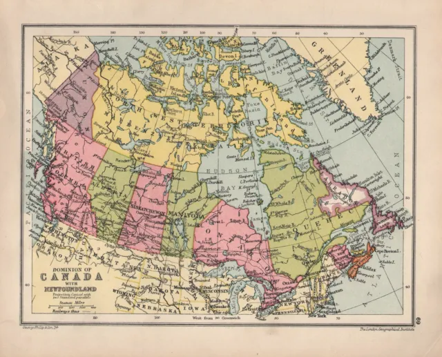1934 Map ~ Dominion Of Canada ~ Quebec British Columbia Ontario Newfoundland