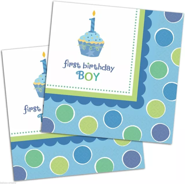 First 1st Birthday Party Blue Green Boy Cupcake Lunch Napkins Value Pack x 36