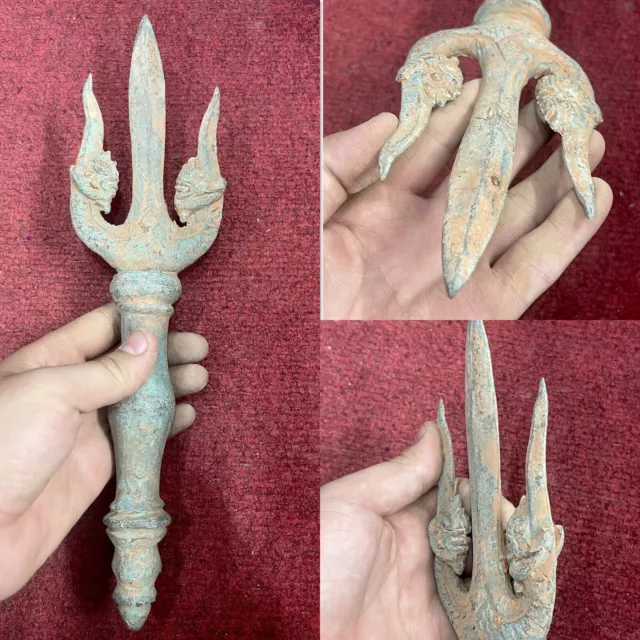 Unique Ancient luristan bronze 3 Arrow Battle dagger With Patina Dragon Terminal