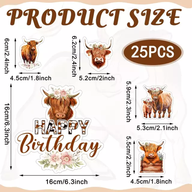 25 Pcs Highland Cow Cake Topper and Highland Cow Cupcake Topper, Highland Cow Bi 2