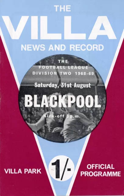 Aston Villa v Blackpool 1968 69 Football Programme News & Record vintage