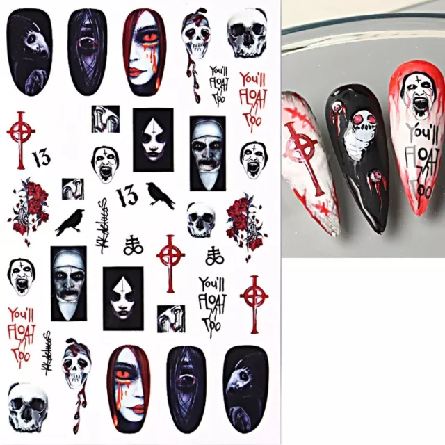 Nail Art Aufkleber Aufkleber Halloween Schädel Gothic Hexe Elster Dracula 956