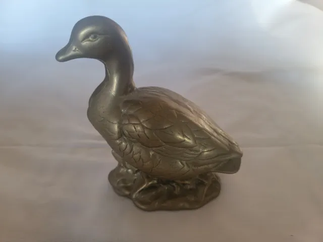 Vintage Mid Century Solid Brass  Duck Figurine  5 1/2 inch tall
