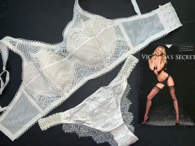 Nwt Victoria's Secret 32DD Bh Set + S Seide Perlen Höschen Kokosnuss Weiße