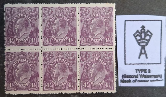 1924 Australia blk 6X4 1/2d Violet KGV Stamps 2nd WMK P14 1/4x14 MUH