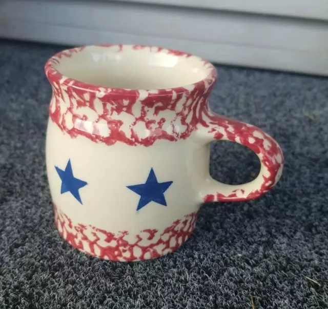 Henn Pottery Red Blue Spongeware VERY RARE Old Glory Classic Mug Star USA MADE