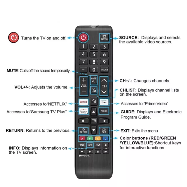 BN59-01315J Replace Remote Control Fit for Samsung TV UN43TU7000F UN50TU7000F