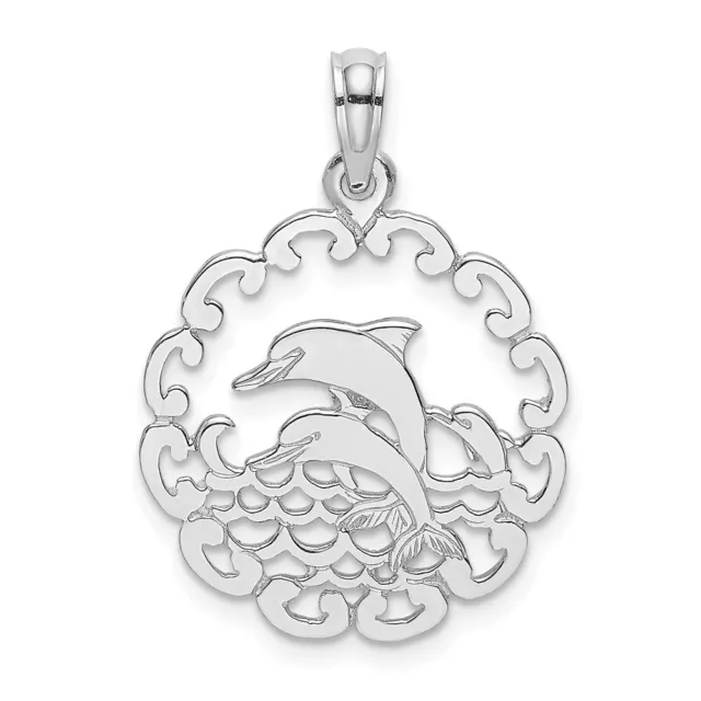 14K White Gold Cut-out Jumping Dolphins Pendant Gift For Women