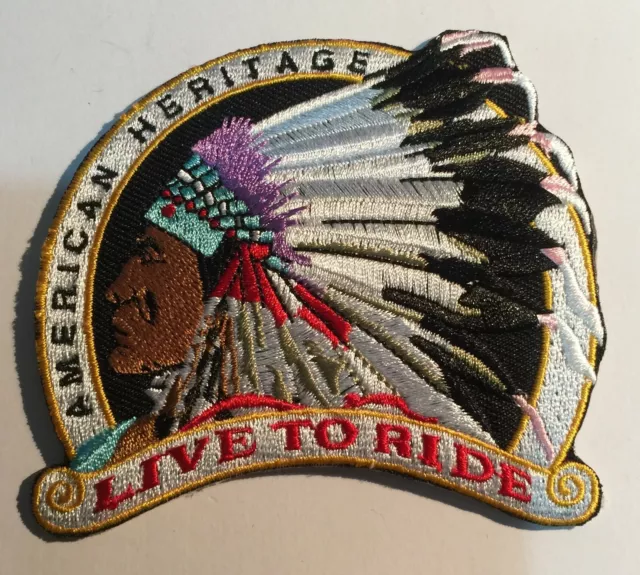 LIVE TO RIDE Indian, Sew on cloth patch, Motor bike, cycle, Embroidered 9 x 8 cm