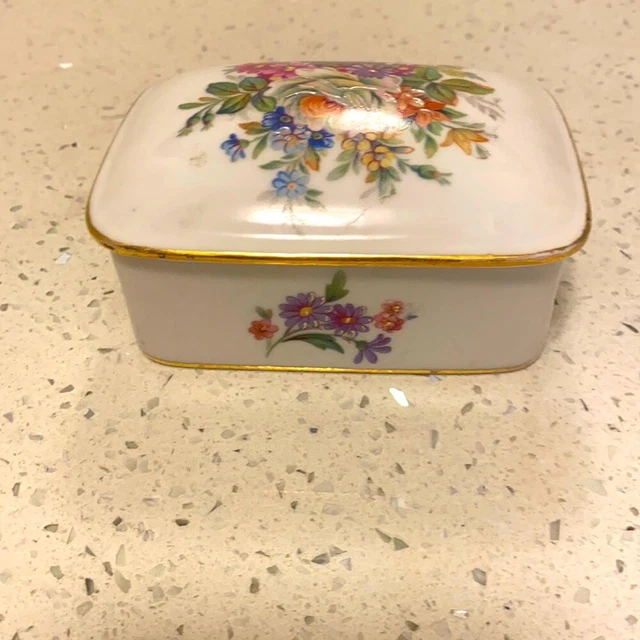 Limoges France floral vintage trinket box EUC encrusted in 24k gold
