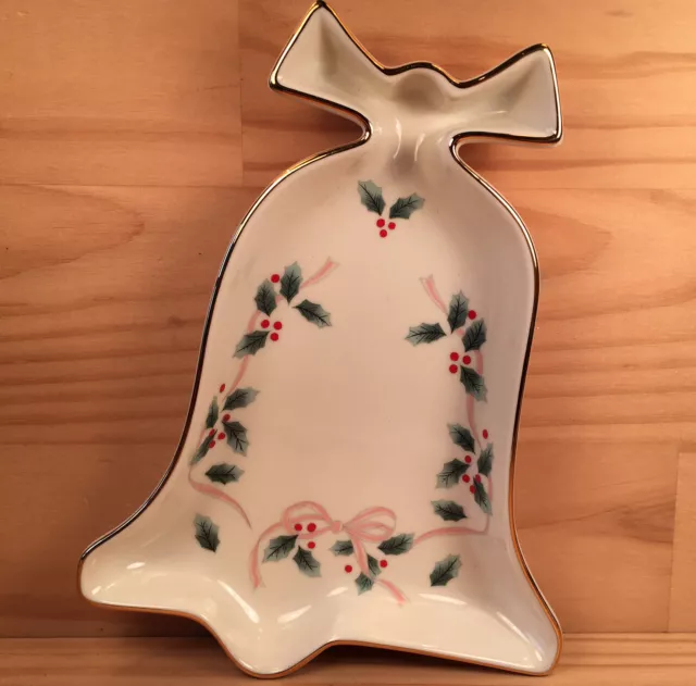 RIBBON HOLLY “White” Festive Bell Shaped Trinket Dish Christmas Ornament MIKASA