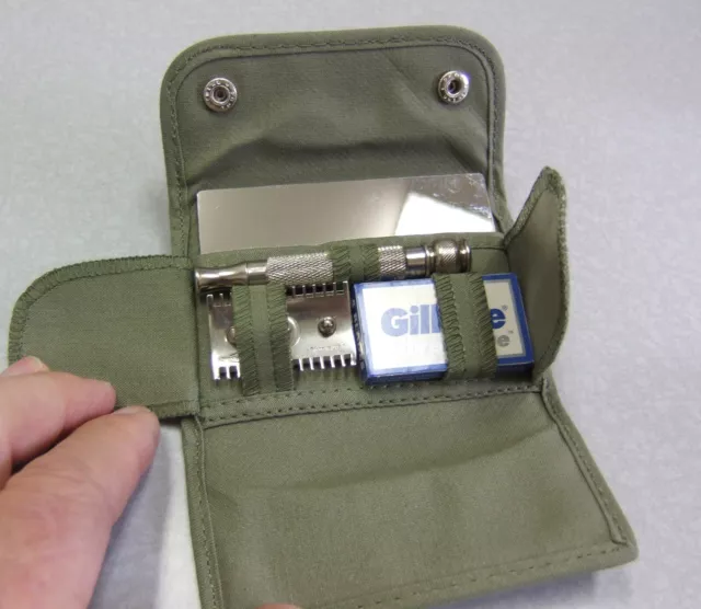 Gillette Old Type DE Safety Razor Military Soft Khaki Replica Set w Mirror