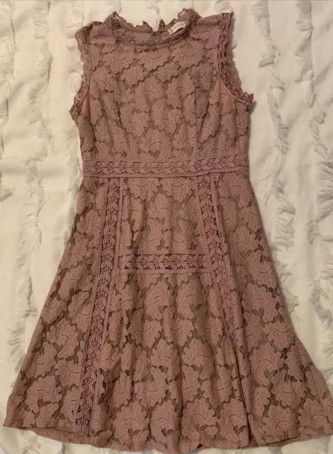 Altard State Womens Dusty Rose Lace overlay Fit And Flare Dress Size Medium