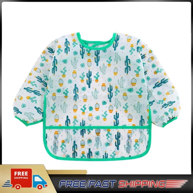 Baby Feeding Bibs Kids Waterproof Long Sleeve Coverall (4-6Years Cactus)
