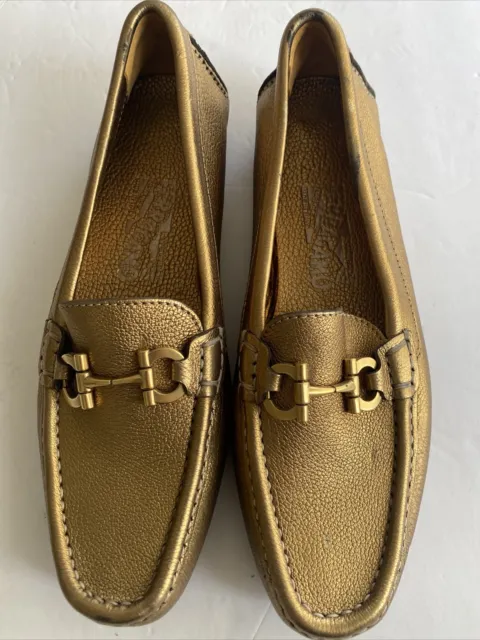 Salvatore Ferragamo Women’s Gold Horse bit Loafers Narrow US 6.5