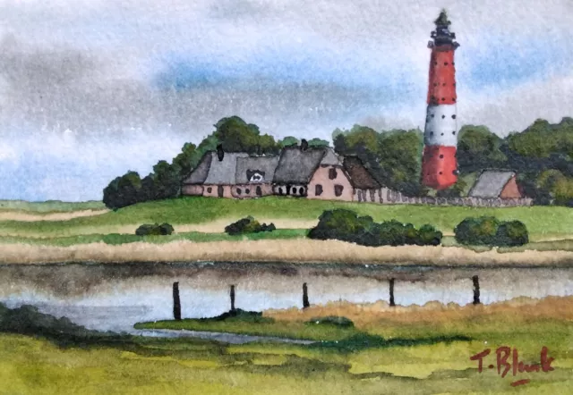 ORIGINAL AQUARELL -  Leuchtturm Pellworm.