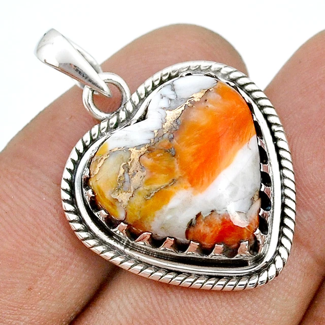 Hand Carved 17.69cts Spiny Oyster Arizona Turquoise Heart Silver Pendant U77711