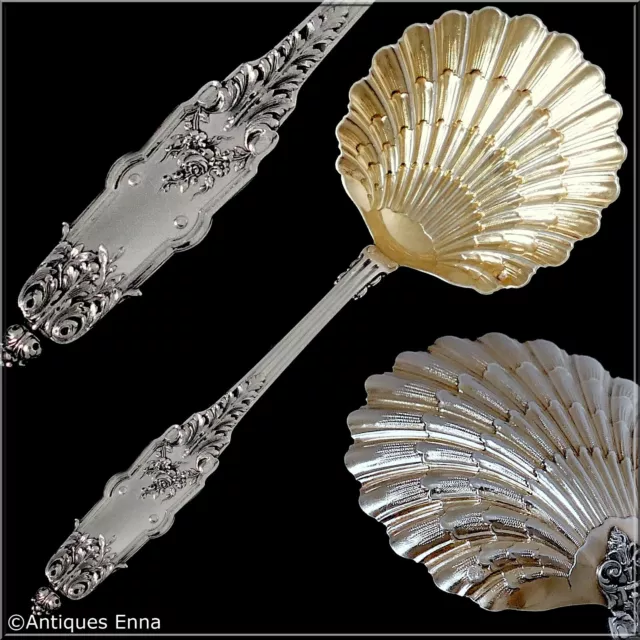Puiforcat French Sterling Silver 18k Gold Strawberry Spoon, Acanthus