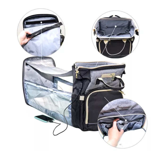Travel Bassinet, With Portable Baby Bed, Diaper Bag, Backpack with USB 10