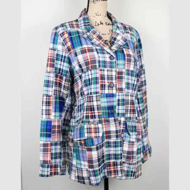 Tommy Hilfiger Women Size 16 MADRAS PLAID Patchwork Blazer Jacket Lined Pockets