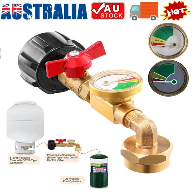 Flameweld Propane Refill Elbow Adapter - Fits QCC1/Type1 Gas Cylinder Tank Coupler 90 Degrees Propane Refill Pressure Adapter With On Off Control Valve Solid Brass