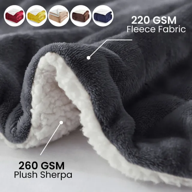 Reversible Sherpa Fleece Blanket Fluffy Soft Warm Large Sofa Bed Throw Blankets