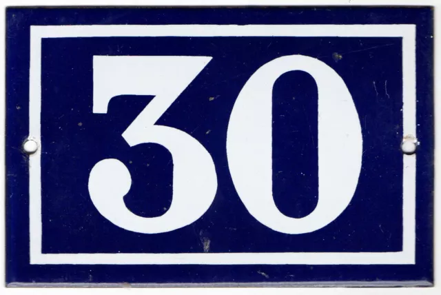 Old blue French house number 30 door gate plate plaque enamel steel metal sign