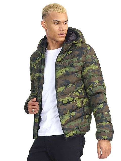 NEW Men Padded Quilted Parka Coat Jacket Puffer Hooded Black Navy Size S M L XL