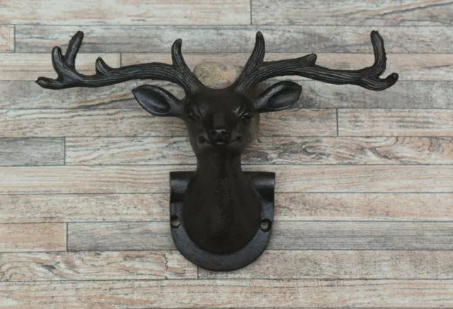 Vtg Cast Iron Deer Head Shape Hat Coat Towel Hanging Kitchen Hook Farm Barn Deco