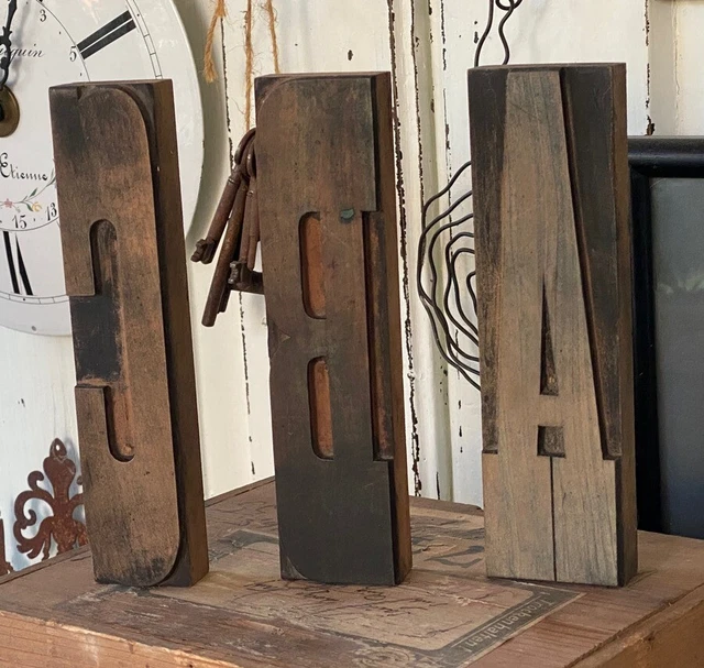 "ABC" caractères d'imprimerie en bois lettres anciennes typographie imprimeur!!.