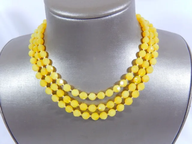 Vtg Castlecliff Knotted 3 Tier Yellow Givre Faceted Glass Fancy Clasp Necklace