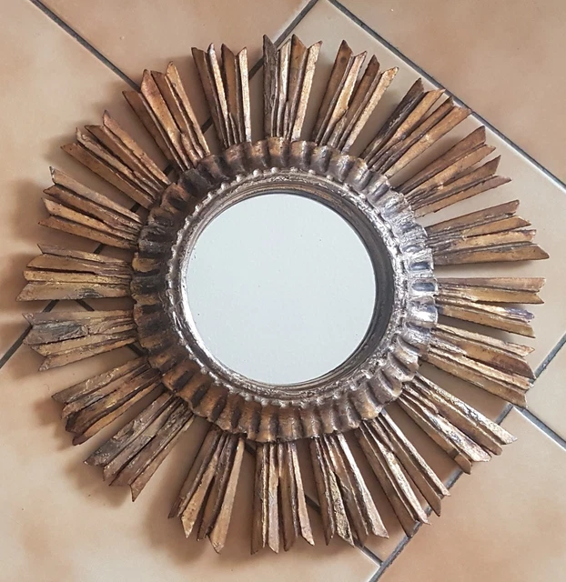 Miroir Vintage Bois Style Soleil Et Lune - Déco Astral 40cm - Occasion Très Bon État