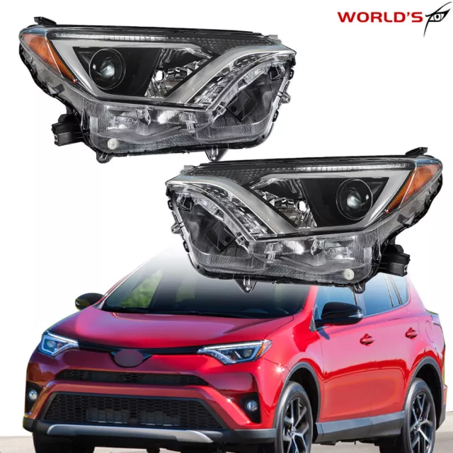 For 2016-2018 Toyota Rav4 Headlights Assembly LED Tube Bar Halogen Left+Right