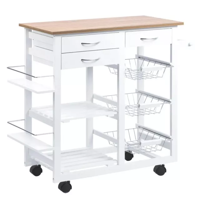 Serving Cart Kitchen Island Mobile Utility Cart with Spice Racks Drawers