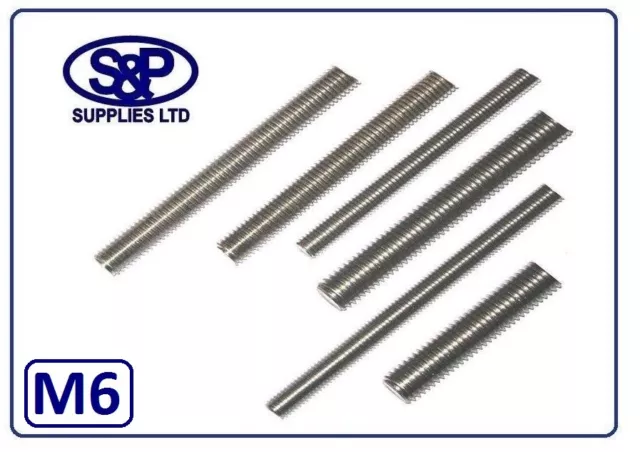 M6 (6MM - 6mm) STAINLESS STEEL STUDDING STUD THREADED BAR ST/ST 100MM TO 350MM