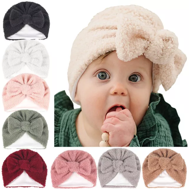 Hot Children's Hat Bow Solid Teddy Velvet Warm Double Layer Pullover Hat
