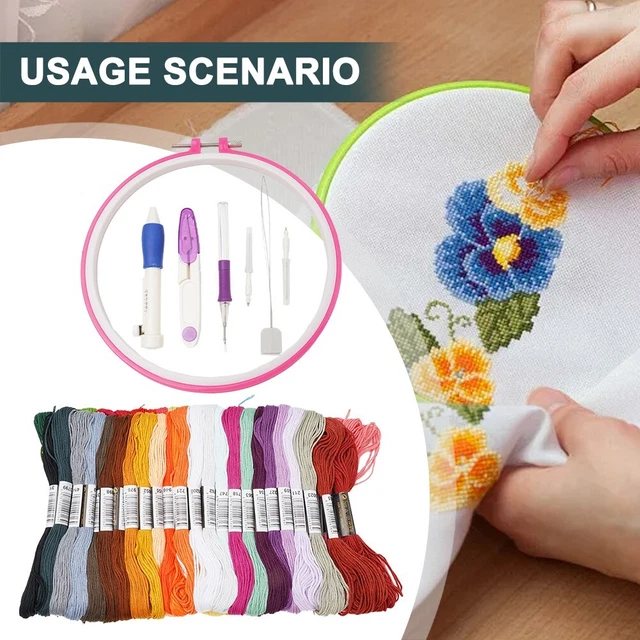 Stickrahmen Punch Nadeln Embroidery Pen Tool Set 50 abgestimmte Stickgarnfarben