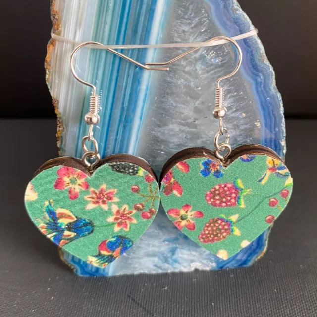 A Pair of Handmade Floral Love Heart Earrings Using Beautiful Liberty Fabric