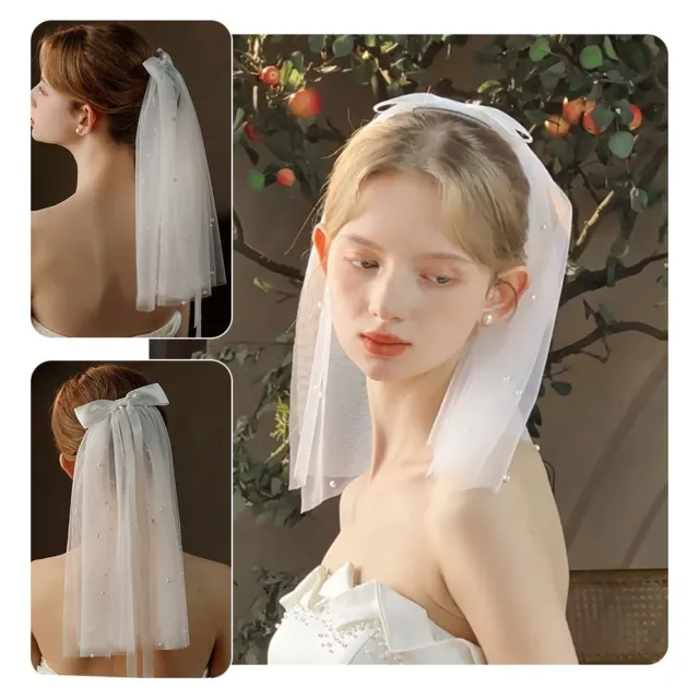 White Bride Wedding Satin Bow Lace Short Veil WITH COMB HEN'S NIGHT Party Bridal