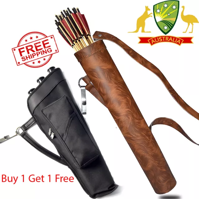 Traditional Genuine Leather Archery Back Arrow Quiver Hunting Pouch Belt Bag 2