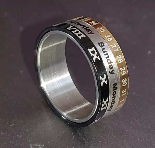 Gold Silver Black Calendar Ring Unusual Rotate Wedding Dates Days Month Years UK