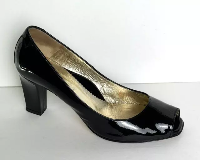 Taryn Rose Black Patent Leather Peep Toe Heel Pumps Shoes Italy Size 38.5 M (EU)